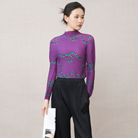 Haut plissé avant-gardiste à motif zigzag pour femme, élégante chemisier plissé côtelé 3D à manches longues et col montant, pièce maîtresse pour boutique