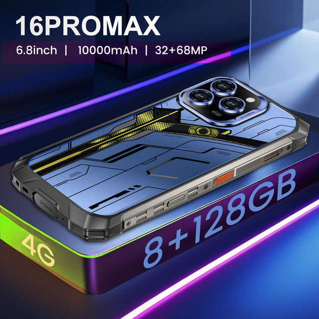 16PRO Ultra Rugged Smart Mobile Phone 8GB RAM 128GB ROM 68MP+32MP Camera 10000mAh Battery LTE HD IP68 Waterproof AMOLED 6.8"