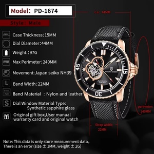 Montre automatique pour homme PAGANI DESIGN PD-1674, mouvement japonais TMI NH39, tourbillon squelette, cristal saphir, montre mécanique à bracelet, 200 m - Product Image 6