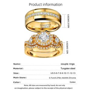 1CT Cubic Zirconia Wedding <b>Ring</b> <b>Set</b> for Women & <b>Men</b> Yellow Gold Plated Bridal Couple <b>Rings</b> Elegant Wedding Band - Product Image 4