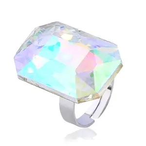 Chunky Noble Platinum Faceted Stone Rings America Europe Middle East Acrylic Crystal Ring square Faceted Stone Rings For Women