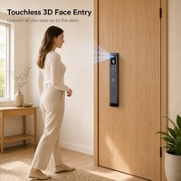Kit de Serrure de Porte Intelligente avec Reconnaissance Faciale 3D, Empreinte Digitale, Clavier, Application Tuya, Interphone Vidéo, Écran Intérieur, Commande Manuelle par Bouton Rotatif, Clé pour Porte en Bois