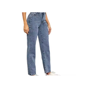 กางเกงยีนส์ทรงสูงสำหรับผู้หญิงกางเกงขาบานยืดได้สวมใส่สบายดีไซน์แบบมีความสุขตลอดทั้งวันสไตล์น่ารักลำลอง - Product Image 4