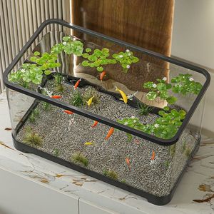 Serbatoio di pesce rosso in plastica trasparente acrilico per soggiorno piccolo serbatoio di drenaggio del fondo ecologico domestico - Product Image 3