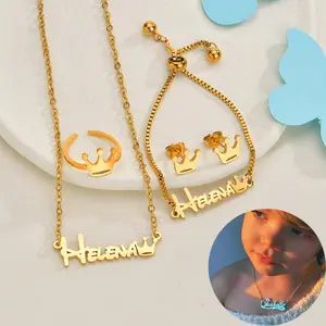 Date of Birth Baby Jewelry Gift Custom Name Stainless Steel Jewelry Set DIY Name Necklace Bracelet Earring Ring