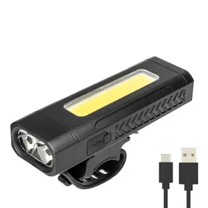 Luz LED de aluminio para bicicleta, linterna frontal recargable, USB C COB, accesorios auxiliares