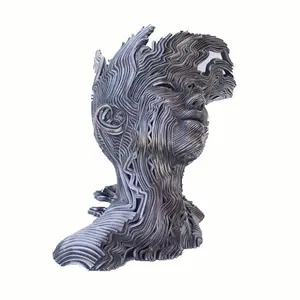 Figura de arte de metal abstrata grande estátua de soldagem, escultura de rosto humano de aço inoxidável para decoração ao ar livre