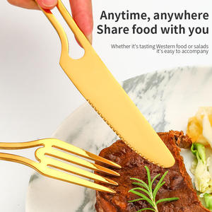 Juego de cubiertos de estilo coreano con mango hueco, que incluye cuchillo para carne y cuchara para postre, para mesa y cena - Product Image 4