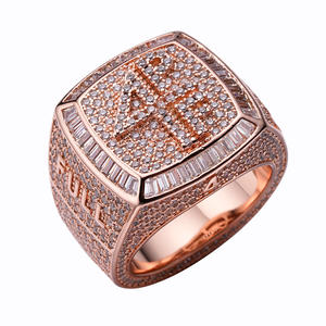 Bagues hiphop personnalisées, en argent sterling 925, forme carrée en laiton platine, bijou de <span class=keywords><strong>basket</strong></span>-ball, de champion, originales - Product Image 2