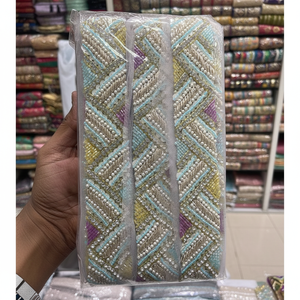 Vibrant Chevron <b>Beaded</b> and pearl Geometric Designer <b>Trim</b> - Product Image 1