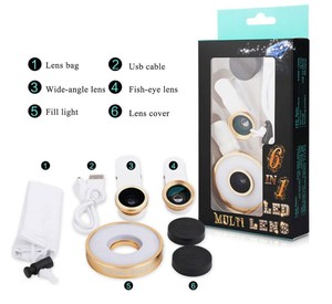 <span class=keywords><strong>Selfie</strong></span> de beauté 6 en <span class=keywords><strong>1</strong></span> 53 LEDs Clip de lumière de remplissage LED rechargeable sur objectif macro grand Angle pour appareil photo de téléphone portable - Product Image 6