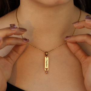 Venta al por mayor, collares con nombre grabado, joyería de piedra natal, collar de barra Vertical de acero inoxidable personalizado para regalo de madre y abuela - Product Image 5