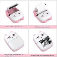 Printer Termal Mini Portabel Baterai Isi Ulang Mini USB Nirkabel BT 203dpi Pencetakan Label Memo Foto Anak Pelajar