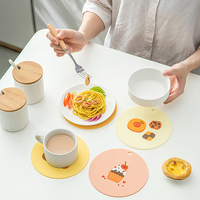 Napperon de table de Noël rond imprimé, antidérapant, avec dessin animé, pour enfants, en silicone, avec sous-verre.