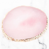 En gros Sous-verre rond en tranche de géode d'agate en pierre de cristal avec bordure dorée, vert, bleu, blanc, rose, pour résine DIY
