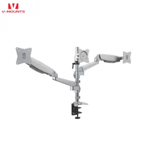 V-mounts Aluminum Surface Triple Monitor Mount Height Angle Adjustable with VESA Holes and Embedded Cable Management VM-GE334D