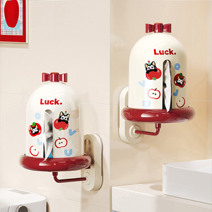 Luck Wall Mounted Tissue Box Round Milky White Red Cat Design No Drilling Bathroom Paper Holder - Product Image 2