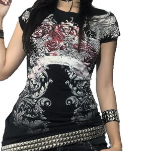 Tops de Manga Corta Ajustados de Moda para Mujer <span class=keywords><strong>Estilo</strong></span> Gótico Y2K con Estampado Personalizado de la Estación Europea 2025 para Chicas Atrevidas - Product Image 5