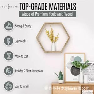<b>Wall</b>-<b>mounted</b> wooden hexagonal grid storage <b>shelf</b> for succulent plants, living room decorative <b>wall</b>-<b>mounted</b> rack - Product Image 5