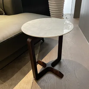 意大利现代奢华卡拉拉白色圆形顶部大理石白wter腿沙发大理石边桌