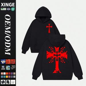 Sudadera con Capucha Oversize de Otoño para Hombre, 400Gsm, Diseño Gráfico Cruzado con Estampado Digital, Hombro Caído, Bolsillos Cuadrados, Fabricación OEM Personalizada - Product Image 1