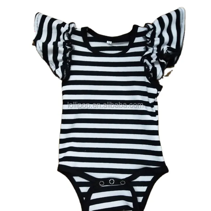 Soft Cotton stripe Baby One piece Wholesale Cute Girl Kid Flutter Sleeve Romper Toddler   Infant Bodysuit Baby Short Sleeve