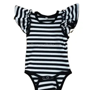 Soft Cotton stripe Baby One piece Wholesale Cute Girl Kid Flutter Sleeve Romper Toddler & Infant Bodysuit Baby Short Sleeve