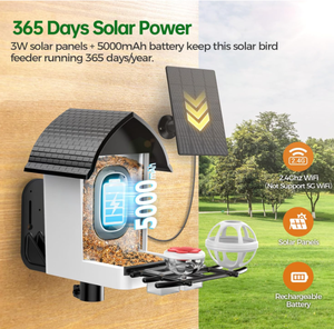 Автоматическая беспроводная умная кормушка для птиц с HD-камерой 3 МП, ночным видением, поддержкой TF-карт, современный дизайн, пластиковая конструкция - Product Image 3