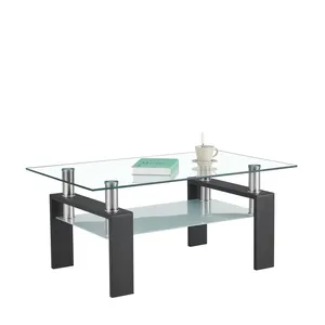 Moderne Luxe Woonkamer Meubels Ontwerp Gehard Glas Salontafel Met Metalen Frame CT008