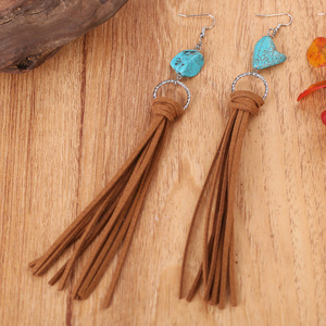 Boho เครื่องประดับตะวันตกสไตล์วินเทจย้อนยุคต่างหูจี้เทอร์ควอยซ์พู่ยาวเป็นของขวัญสำหรับผู้หญิง - Product Image 2