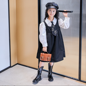 Bottes de mode pour filles, noires, hautes jusqu'au genou, avec chaîne latérale, en cuir, style princesse, pour l'automne, bottes chaudes et plates pour enfants - Product Image 3