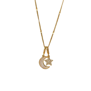 Fashionable New Moon Star Necklace Non Fading Collarbone Chain Elegant Modern Jewelry For Women Daily Wear <b>Accessory</b> - Product Image 1