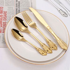 Cuchillo y Tenedor para Carne de Acero Inoxidable 304, Caja de Regalo, Diseño Imperial Retro con Relieve de Palacio, Cuchillo, Tenedor y Cuchara para Carne - Product Image 1