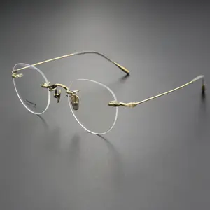शेन्ज़ेन रिम्लेस ऑप्टिकल चश्मा फ्रेम शुद्ध टाइटेनियम फ्रेमलेस ओवल आंखों के चश्मे महिलाओं के फ्रेम गुलाब सोने के विंटेज आईवियर फ्रेम