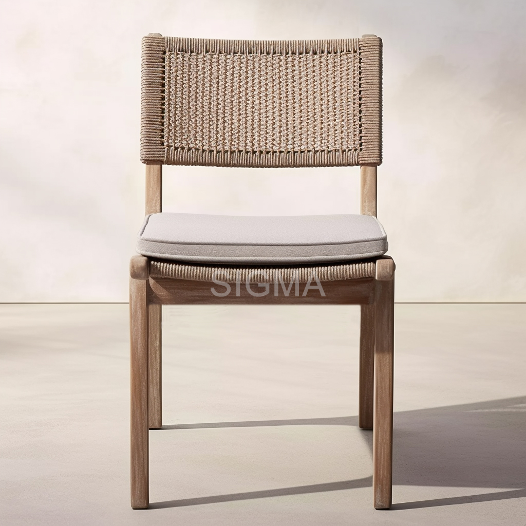 Luxury Solid Wood Patio Outdoor Teak Dining Chairs Garden Waterproof Rope Teak Outdoor Furniture Dining Chair