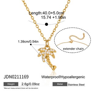 สร้อยคอรูปสัตว์ทะเล โอเชียนรีสอร์ท ทอง 18K สแตนเลสสตีล ลายปลาดาว ปู เต่า เปลือกหอย ต้นมะพร้าว นางเงือก ประดับเพชรซิร์คอน สำหรับฤดูร้อน - Product Image 3