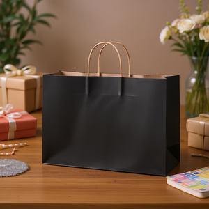 Bolsas de papel kraft negro con asas de 16x6x12 pulgadas para fiestas, compras y uso minorista - Product Image 2