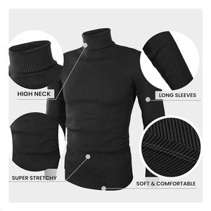 Automne et hiver nouvelle mode hommes haut col haut pull décontracté chaud tricoté hommes pull - Product Image 3