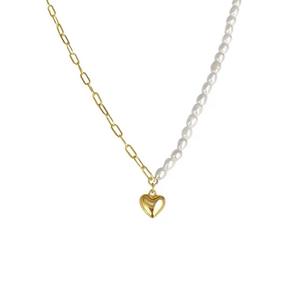 Collier asymétrique en perles naturelles de style coréen de luxe été 2022 avec pendentif en forme de cœur, chaîne de clavicule - Product Image 5