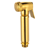 Katup Sudut Toilet Premium Titanium Gold All Brass dengan Selang Putih dan Kepala Emas, Selang Pegas TPU
