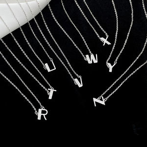 925 Plata cristal Rhinestone estilo europeo Simple clavic cadena letra colgante collar - Product Image 4