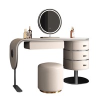 Ensemble de coiffeuse moderne en panneaux de bois écologiques avec miroir LED réglable pour chambre d'appartement
