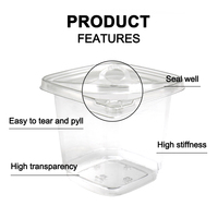 Contenant alimentaire carré en PET transparent jetable pour restaurant, inviolable, pour fruits, noix, salades et charcuterie, vente en gros