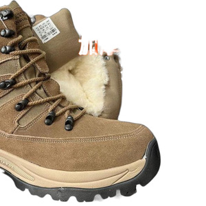 Bottes de neige pour hommes, doublées de laine, épaisses, antidérapantes, chaudes, doublées de polaire, talon moyen, couleur unie marron, lacets avant - Product Image 2