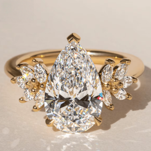 IGI認定 カスタム VVS CVD ラボグロウン ダイヤモンド 10K 14K 18K ゴールド ペアカット 7ストーン イエローゴールド エンゲージリング - Product Image 1