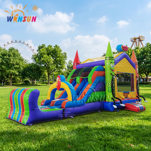 WINSUN Crayon Theme Inflatable Bounce House with Slide & Pencil <b>Towers</b> Colorful Kids Party Playground Equipment for Outdoor Use - Product Image 1