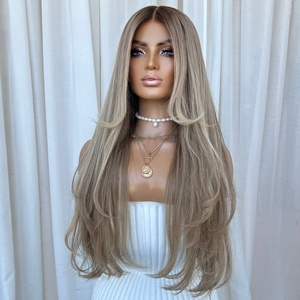 Parrucca Frontale in Pizzo di Alta Qualità con <span class=keywords><strong>Capelli</strong></span> Umani, <span class=keywords><strong>Biondo</strong></span> <span class=keywords><strong>Cenere</strong></span> Balayage, Lunga e Ondulata, con Attaccatura Pre-Pizzicata, Densità 150, <span class=keywords><strong>Capelli</strong></span> Remy per Donna - Product Image 3