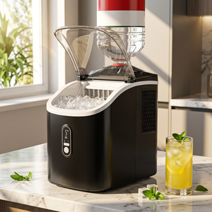 Machine à glaçons électrique portable pour la maison avec fonction d'auto-nettoyage, boîtier en plastique, capacité de 33-35 lb, idéale pour la cuisine, les fêtes, les camping-cars et le camping - Product Image 1