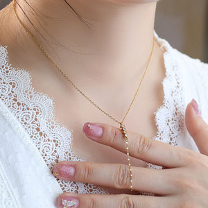 Collar con Colgante de Zirconia en Forma de Y, Chapado en Oro de 18k, Acero Inoxidable 316L, Resistente al Agua, para Mujer - Product Image 3