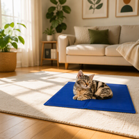 Tapis rafraîchissant pour animaux de compagnie - Sans électricité - Motif bleu uni - Matériau en mousse - Taille XS - Petits animaux